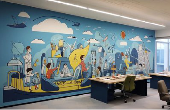  五河办公室墙绘的特点。